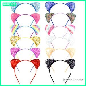 12 Pack Sequin Cat Ears Headbands, Glitter Hair Accessories for Daily Wear and